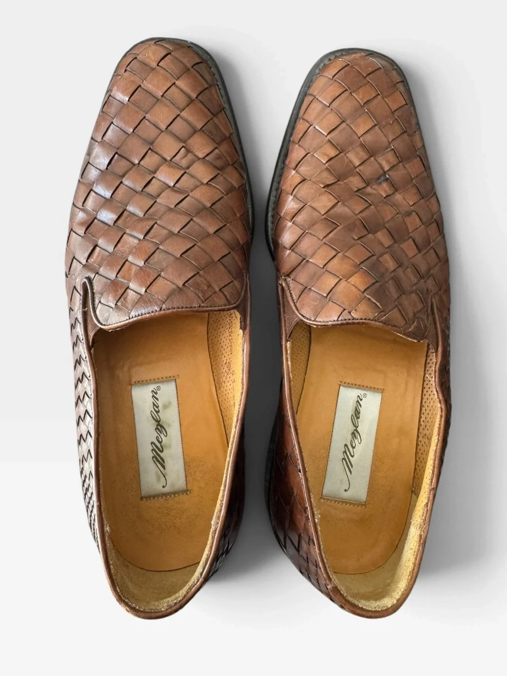 Mezlan 9.5M Brown Woven Leather Loafers Italian Vero Cuoio Vintage